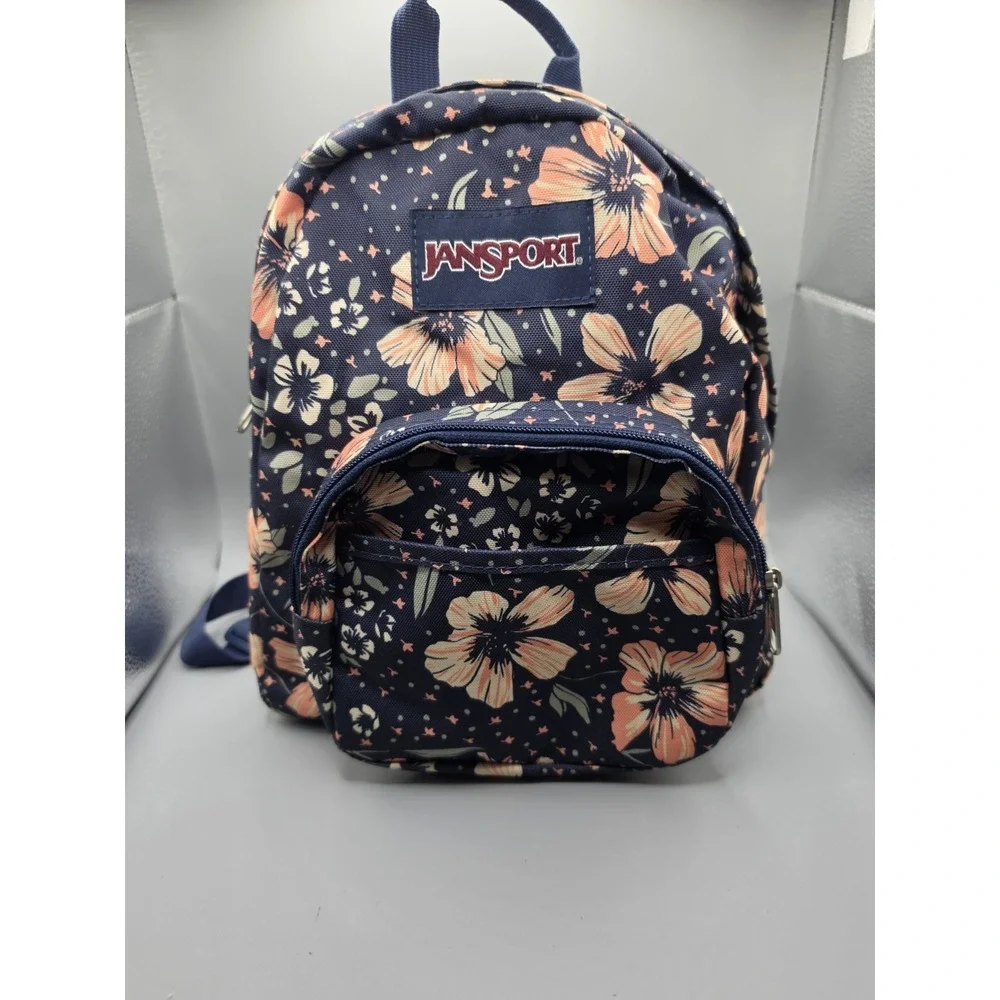 JanSport Half Pint Mini Backpack Navy Orange Floral Small Daypack JS00TDH6